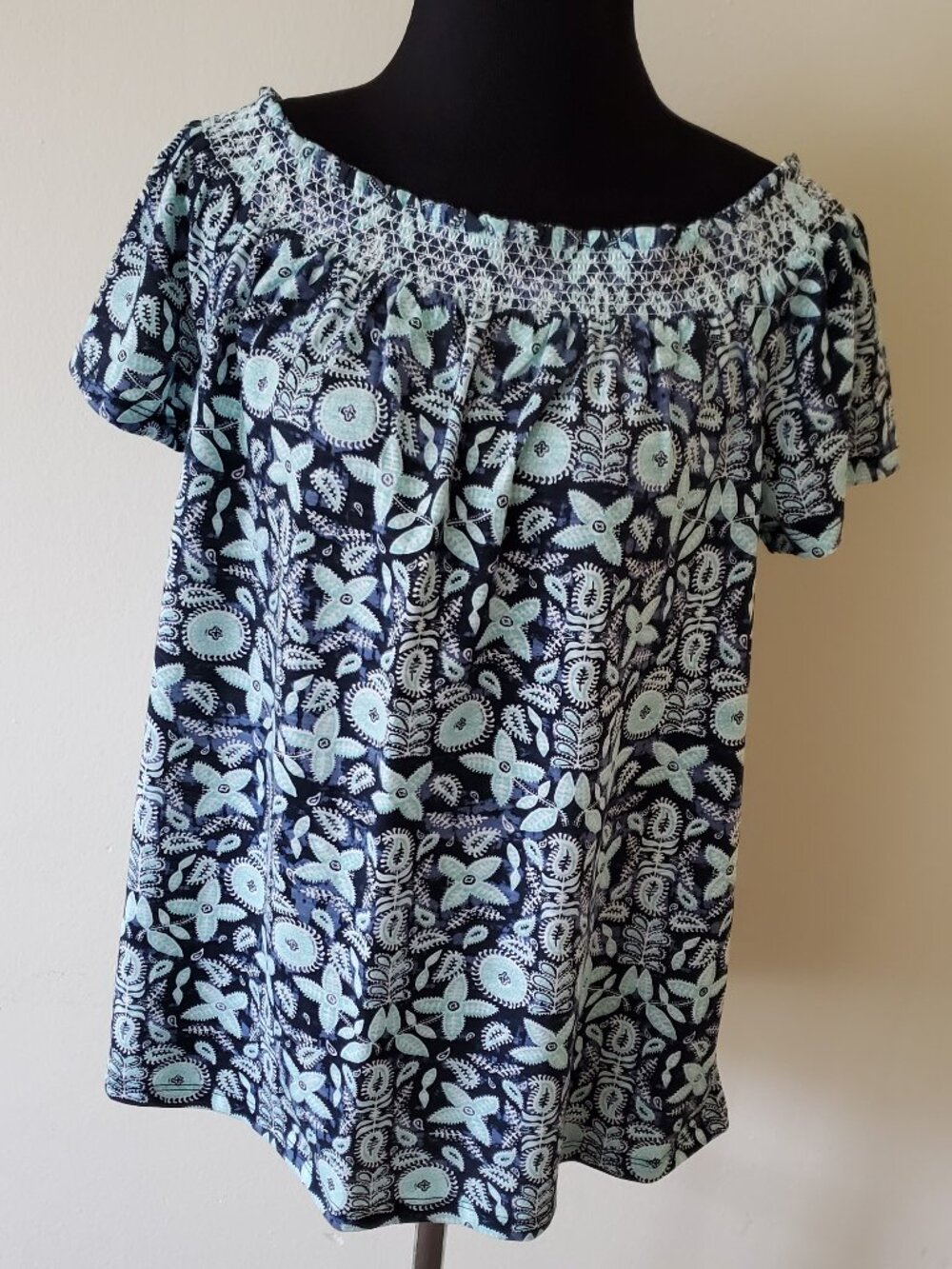 Style & Co. Elastic Smocked Neckline Knit Top Shirt